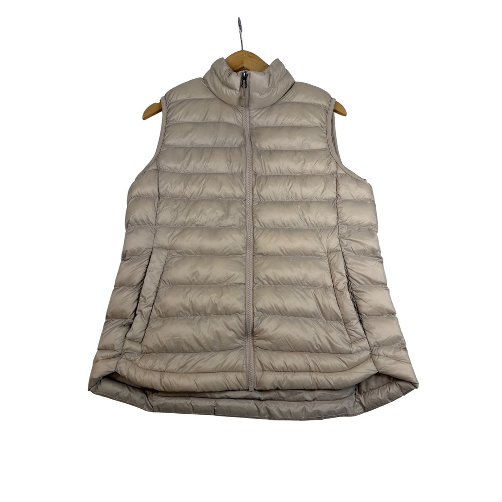 32 Degrees Heat Womens Puffer Vest Tan Beige Quilted Full Zip Small Sleeveless